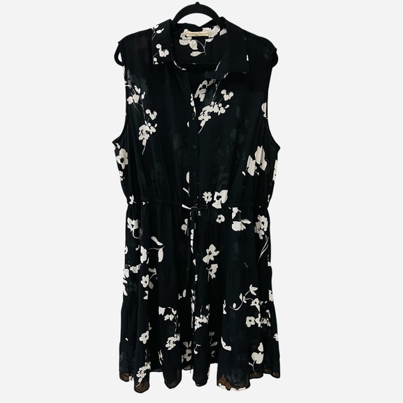 Wayward Fancies Dresses & Skirts - Wayward Fancies sheer sleeveless black white floral button down tiered dress